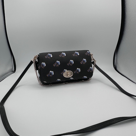 AUTHENTIC COACH F35882 QUINN CROSSBODY BRAMBLE ROSE PRINT BLACK CANVAS GOLD - Picture 3 of 16